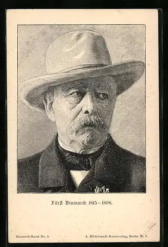 AK Fürst Bismarck, Portrait mit Hut und Querbinder