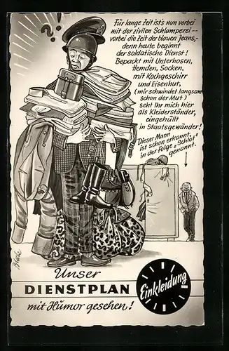 AK Soldat nach der Einkleidung, Karikatur