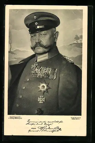 AK Paul von Hindenburg mit zahlreichen Auszeichnungen an der Uniform