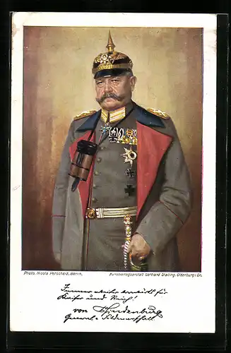 AK Paul von Hindenburg in Ordenbehangener Uniform mit Pickelhaube