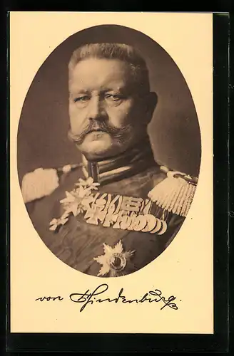 AK Paul von Hindenburg als General in Uniform mit Orden