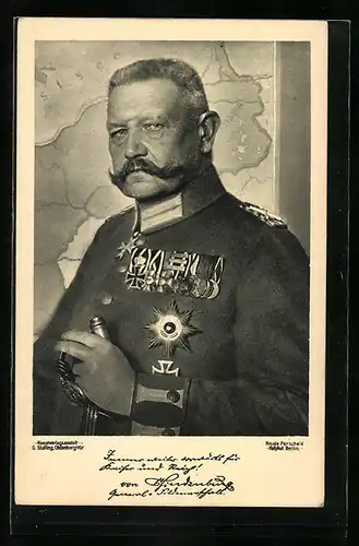 AK Paul von Hindenburg in Uniform mit Ordensspange