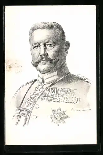 Künstler-AK Generalfeldmarschall Paul von Hindenburg in Uniform mit Eisernem Kreuz