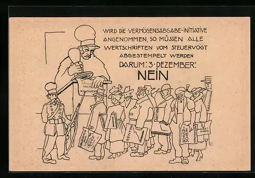 AK Schweiz, Nein zur Vermögensabgabe am 3.12.1922!, Steuervogt stempelt Wertschriften ab, Arbeiterbewegung