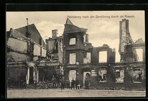 AK Ortelsburg, Gebäude nach der Zerstörung durch die Russen