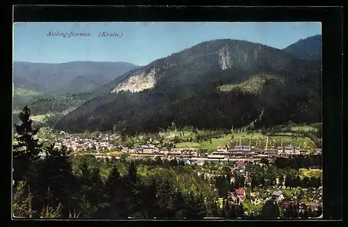 AK Assling-Jesenice, Panorama mit Gebirgswand