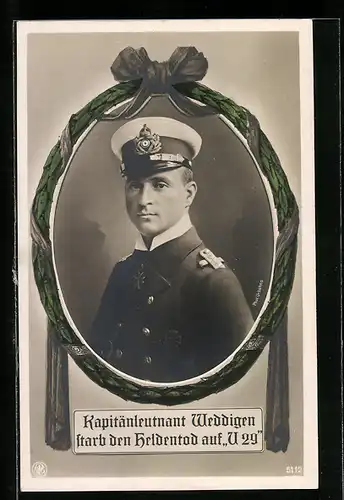 AK Portrait des Kapitänleutnant Weddigen des U-Boot U29