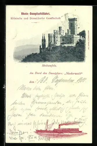 AK Rheindampfer Niederwald, Burg Stolzenfels