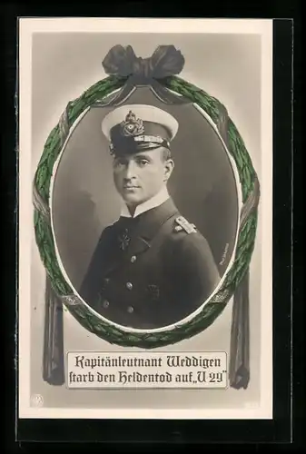 AK Portrait des Kapitänleutnant Weddigen des U-Boot U29