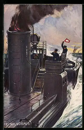 Künstler-AK Feind voraus!, Torpedoboot auf Feindfahrt