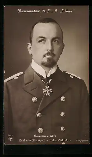 AK Kommandant S.M.S. Möwe, Korvettenkapitän Graf und Burggraf zu Dohna-Schlodien in Uniform