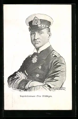 Künstler-AK U-Boot, Kapitänleutnant Weddigen