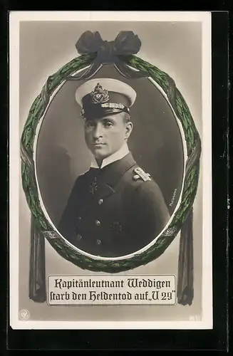 AK Portrait des Kapitänleutnant Weddigen des U-Boot U29