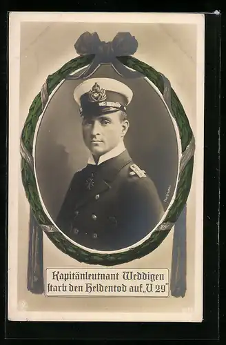 AK Portrait des Kapitänleutnant Weddigen des U-Boot U29