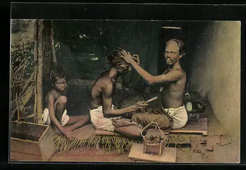 AK Colombo, Tamil Barber at Work, Shaving the Head