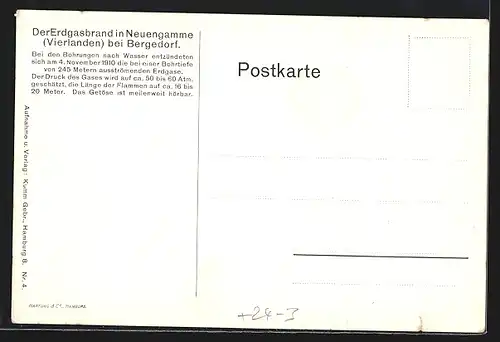 AK Neuengamme /Vierlanden, Der Erdgasbrand 1910, Explosion