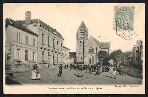 AK Bessancourt, Place de la Mairie et Eglise