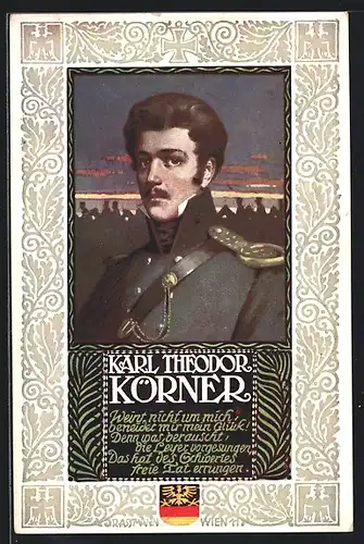 Künstler-AK Richard Assmann: Halbporträt Karl Theodor Körner in Uniform