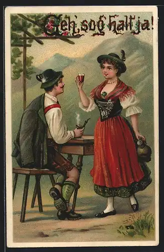 AK Mann und Bedienmädchen, Trachten