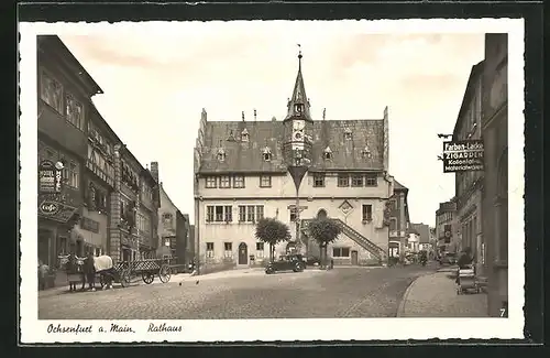 AK Ochsenfurt a. Main, Rathaus mit Hotel, Apotheke und Geschäften