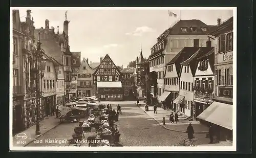 AK Bad Kissingen, Marktplatz mit Marktständen