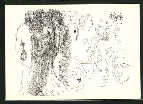 Künstler-AK unsign. Picasso: Studien menschlicher Gesichter und Körper