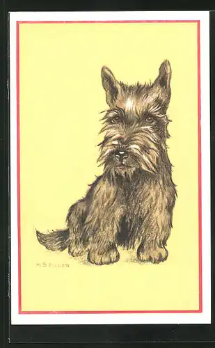 Künstler-AK Schwarzer Schottischer Terrier