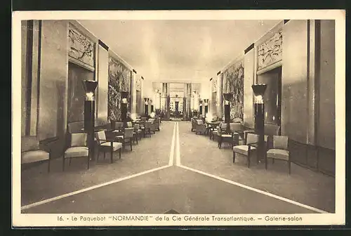 AK Passagierschiff Normandie, Cie Générale Transatlantique, Galerie-Salon