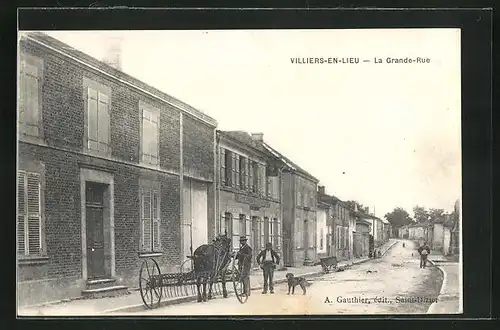 AK Villiers-en-Lieu, La Grande-Rue, Strassenpartie