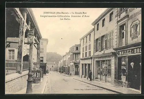 AK Joinville, La Grande-Rue, Imprimerie-Librairie Jeanne d`Arc, Les Halles