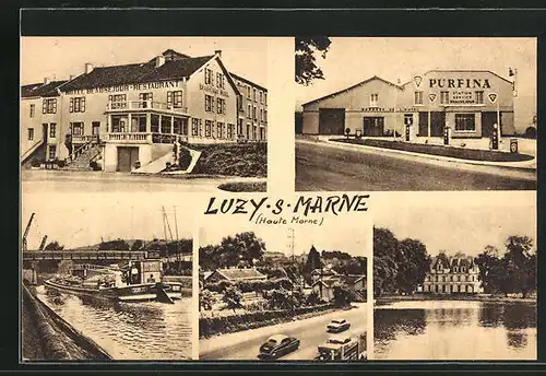 AK Luzy-s-Marne, Hotel Beausejour-Restaurant, Station Service Beausejour Purfina, Tankstelle