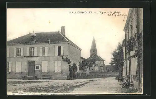 AK Hallignicourt, L`Eglise et la Mairie