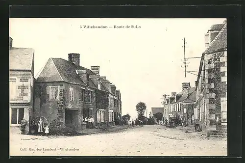 AK Villebaudon, Route de St-Lo, Blick in die Strasse
