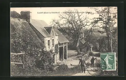 AK Saint-Jean-le-Thomas, Vue champetre, Route du Calvaire