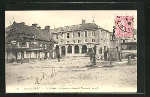 AK Bricqubec, La Mairie et la Statue du General Lemarois
