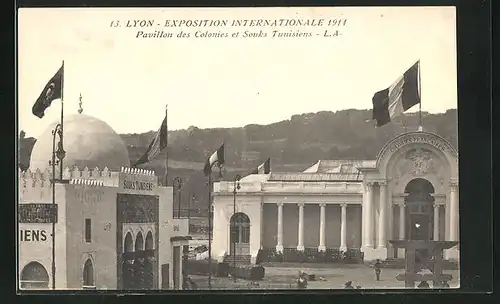 AK Lyon, Exposition Internationale 1914, Pavillon des Colonies et Souks Tunisiens