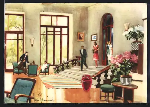 Künstler-AK Montecatini Terme, Albergo Croce di Malta