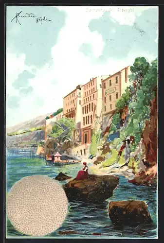 Künstler-AK Sorrento, Gli Alberghi, Hotels