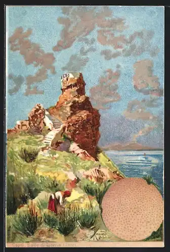 Künstler-AK Capri, Salto di Tiberio (Faro), Leuchtturm