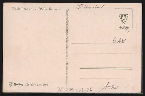 Künstler-AK Georg Mühlberg: Tristan-Sage, Isolde stirbt an der Bahre Tristans