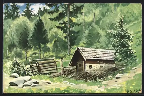 Künstler-AK Alfred Mailick: Kleines Haus im Wald