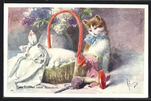 Künstler-AK Karl Feiertag: Katzen mit Korb