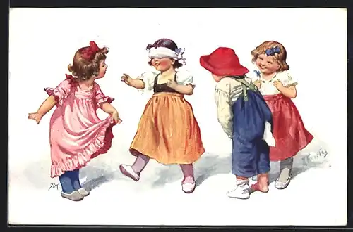 Künstler-AK Karl Feiertag: Kinder spielen mit verbundenen Augen
