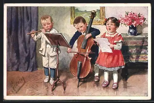 Künstler-AK Karl Feiertag: Es lebe der Reservemann, musizierende Kinder