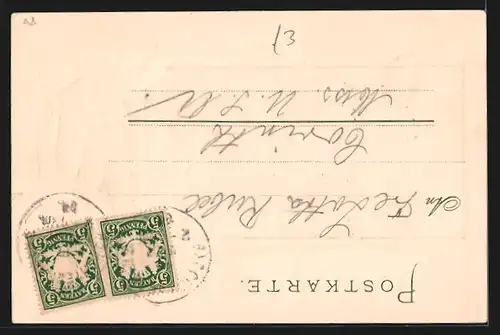 Passepartout-Lithographie Berchtesgaden, Ortsansicht gegen das Gebirge, Bayer in Tracht