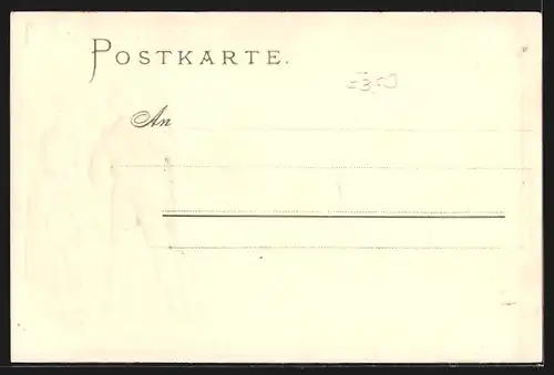 Passepartout-Lithographie Herreninsel, Teilansicht mit Kampenwand, Boot