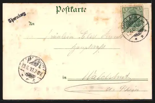 Passepartout-Lithographie Durlach, Panorama vom Thurmberg, Kinder an Mauer