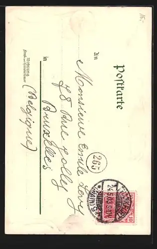 Passepartout-Lithographie Frankfurt-Westend, Ansicht vom Palmengarten, Jugendstil-Passepartout