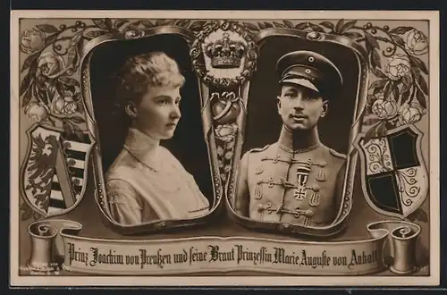 AK Prinz Joachim von Preussen mit seiner Braut Prinzessin Marie Auguste von Anhalt