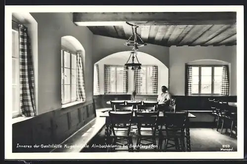 AK Almbachklamm b. Berchtesgaden, Gaststätte Kugelmühle, Innenansicht bei Tag